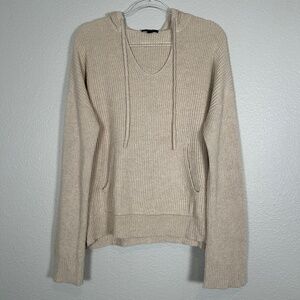 J. Crew women size L ribbed cotton cashmere hoodie beige tan relaxed fit